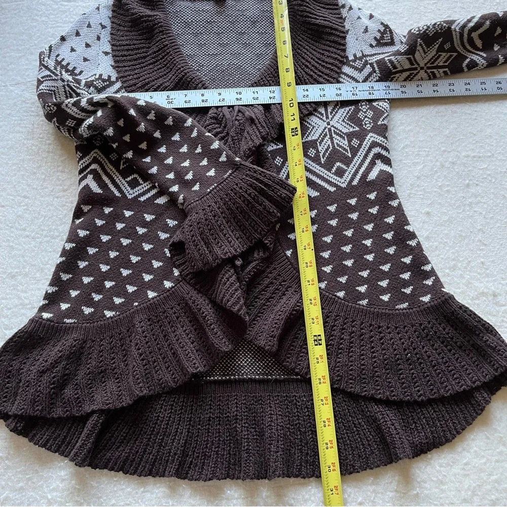 Style & co Brown and White Women's cardigan sweater open weave Ruffle front S - Picture 5 of 7